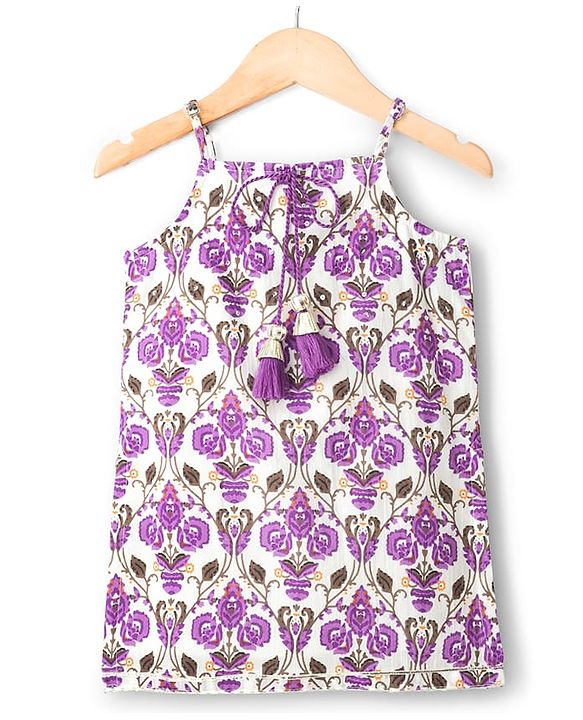 Babyhug Cotton Woven Sleeveless Cambric Printed Kurta & Gharara Set with Dupatta - Purple