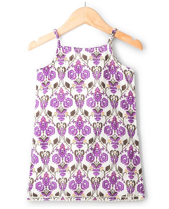 Babyhug Cotton Woven Sleeveless Cambric Printed Kurta & Gharara Set with Dupatta - Purple