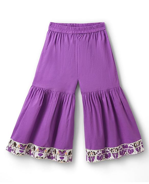 Babyhug Cotton Woven Sleeveless Cambric Printed Kurta & Gharara Set with Dupatta - Purple