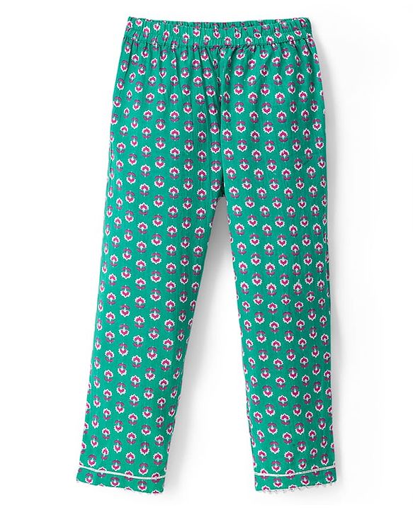Babyhug 100% Cotton Cambric Woven Three Forth Sleeves Floral Printed Kurta & Pant Set With Dupatta - Green