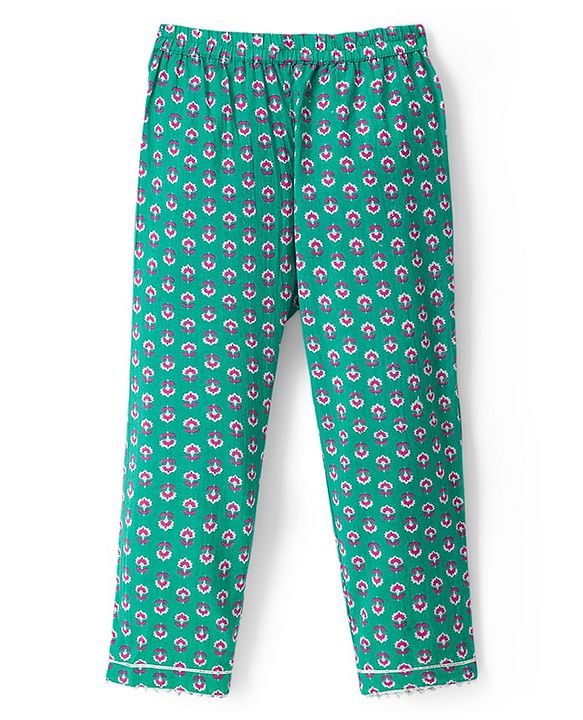 Babyhug 100% Cotton Cambric Woven Three Forth Sleeves Floral Printed Kurta & Pant Set With Dupatta - Green