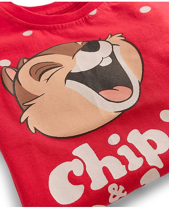 Babyhug Disney Single Jersey Knit Half Sleeves Shorts Night Suit With Chip N Dale Graphics - Red
