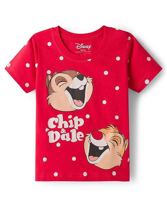 Babyhug Disney Single Jersey Knit Half Sleeves Shorts Night Suit With Chip N Dale Graphics - Red
