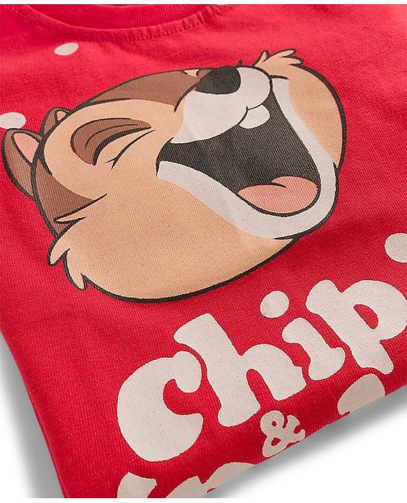 Babyhug Disney Single Jersey Knit Half Sleeves Shorts Night Suit With Chip N Dale Graphics - Red