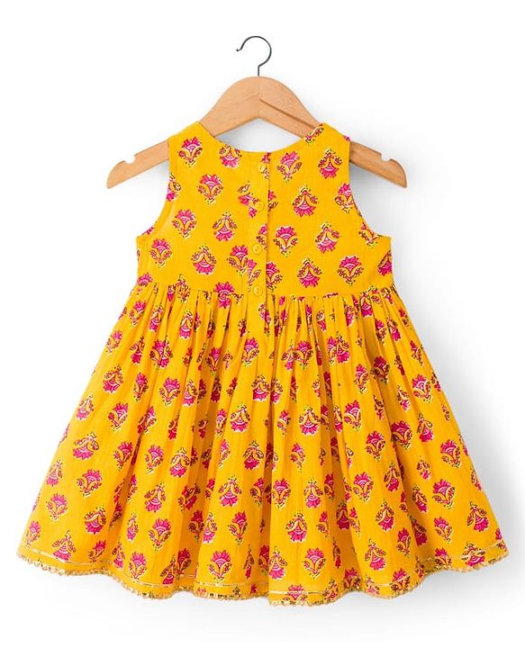Babyhug Cambric Woven Sleeveless Floral Printed Ethnic Dress  - Yellow
