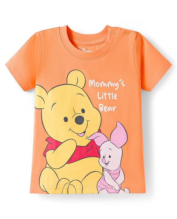 Babyhug Disney Single Jersey Knit Half Sleeves T-Shirts & Shorts Night Suit with Winnie & Friends Graphics Pack of 2 - Red & Orange
