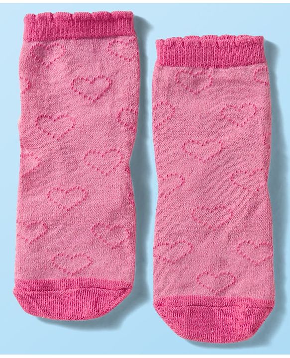 Cute Walk By Babyhug Knit Ankle Length Antibacterial Socks with Cable Knit & Heart Design Pack of 3 - Pink & White