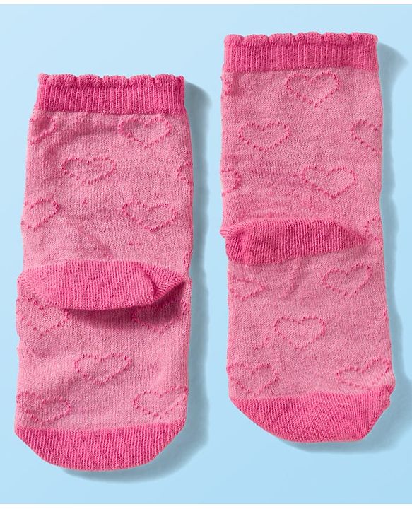 Cute Walk By Babyhug Knit Ankle Length Antibacterial Socks with Cable Knit & Heart Design Pack of 3 - Pink & White