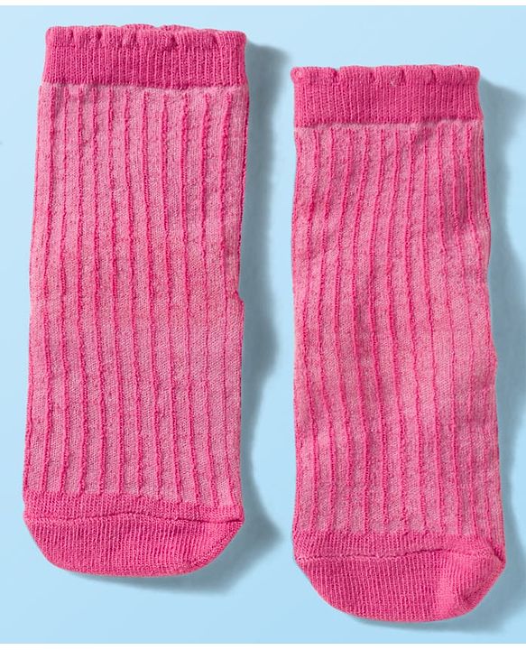 Cute Walk By Babyhug Knit Ankle Length Antibacterial Socks with Cable Knit & Heart Design Pack of 3 - Pink & White