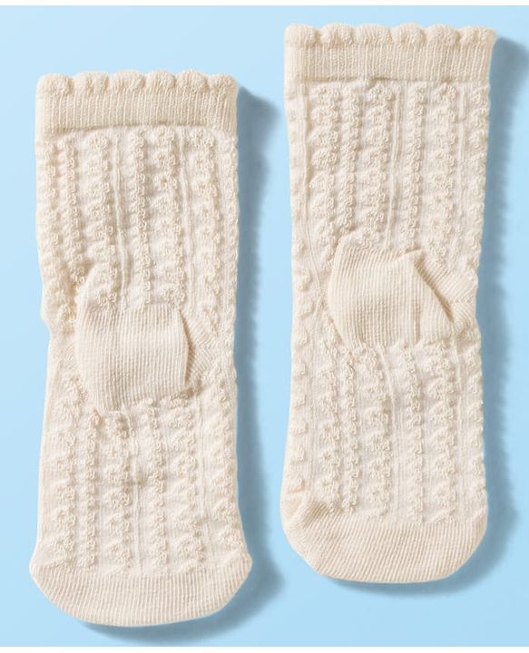 Cute Walk By Babyhug Knit Ankle Length Antibacterial Socks with Cable Knit & Heart Design Pack of 3 - Pink & White