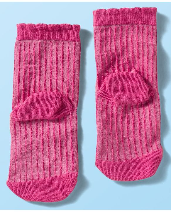 Cute Walk By Babyhug Knit Ankle Length Antibacterial Socks with Cable Knit & Heart Design Pack of 3 - Pink & White