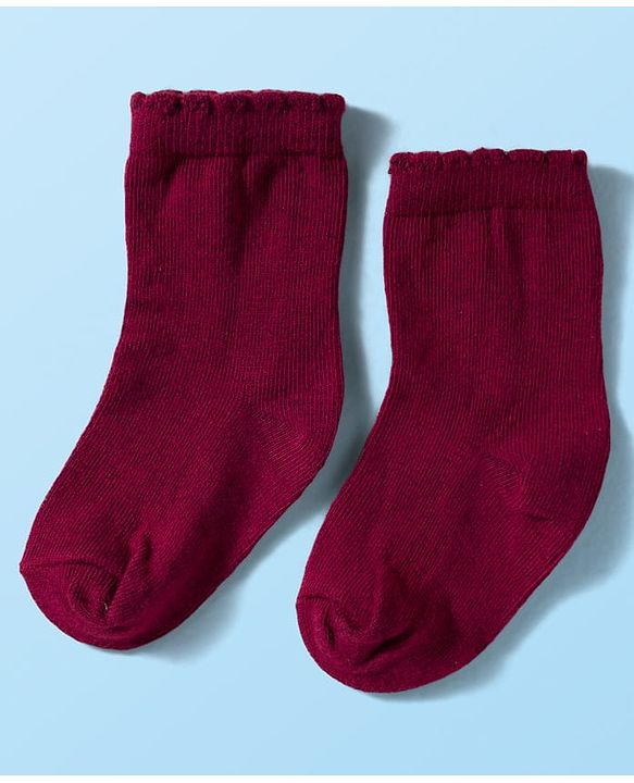 Cute Walk By Babyhug Knit Ankle Length Antibacterial Socks with Cherry Design Pack of 3 - Maroon Pink & White