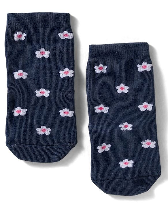 Cute Walk By Babyhug Knit Ankle Length Antibacterial Socks with Tropical & Polka Dot Design Pack of 3 - Navy Blue Yellow & Pink