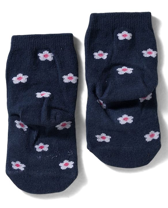 Cute Walk By Babyhug Knit Ankle Length Antibacterial Socks with Tropical & Polka Dot Design Pack of 3 - Navy Blue Yellow & Pink