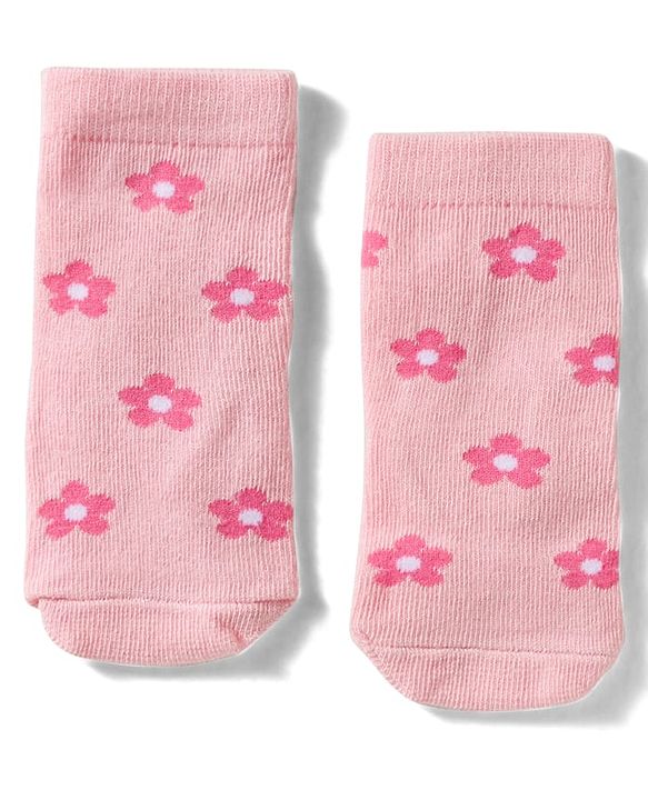 Cute Walk By Babyhug Knit Ankle Length Antibacterial Socks with Floral & Heart Design Pack of 3 - Light & Dark Pink
