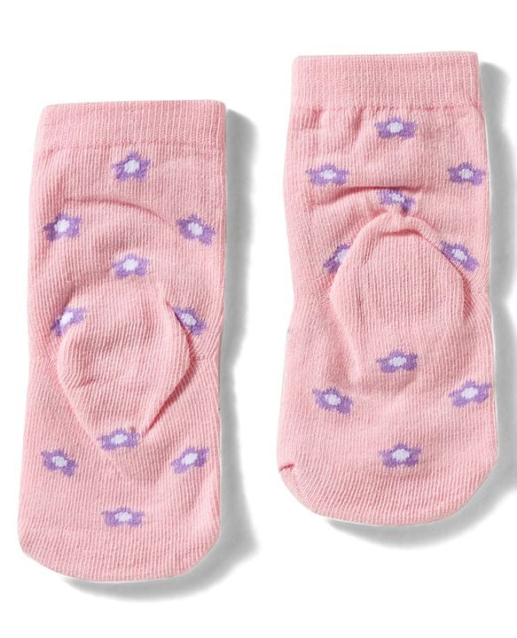 Cute Walk By Babyhug Knit Ankle Length Antibacterial Socks with Floral & Heart Design Pack of 3 - Light & Dark Pink