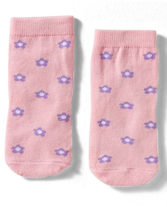Cute Walk By Babyhug Knit Ankle Length Antibacterial Socks with Floral & Heart Design Pack of 3 - Light & Dark Pink