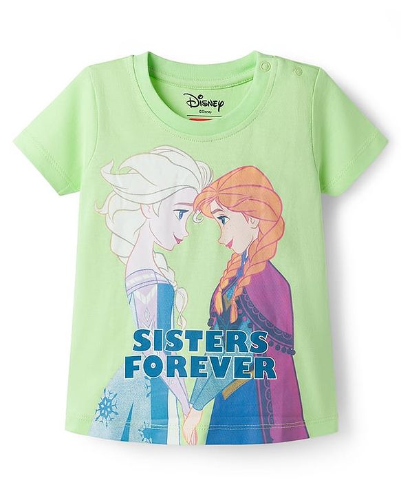 Babyhug Disney Single Jersey Knit Half Sleeves Short Night Suit With Disney Princess Else & Anna Graphics - Lime Green