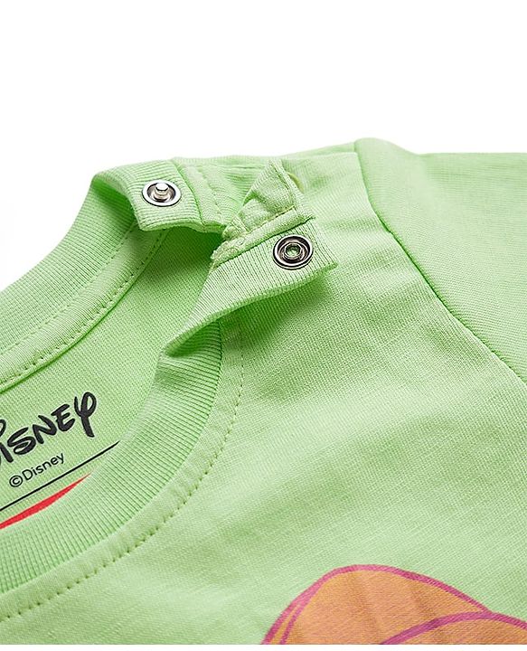 Babyhug Disney Single Jersey Knit Half Sleeves Short Night Suit With Disney Princess Else & Anna Graphics - Lime Green