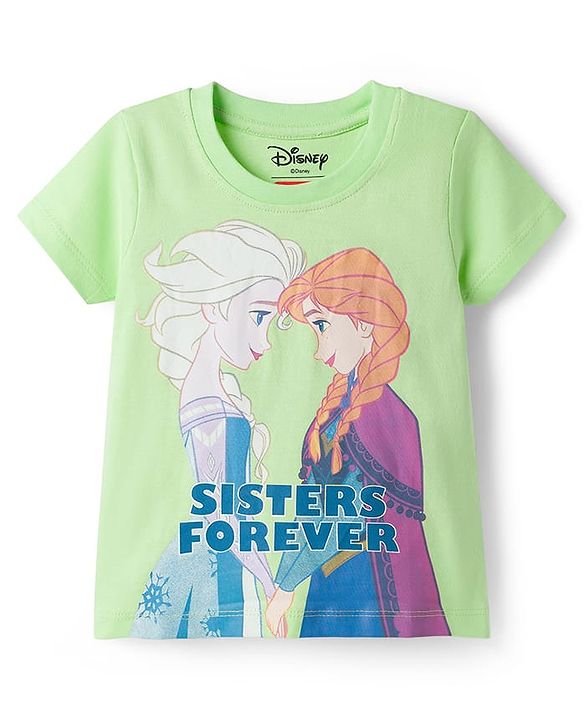 Babyhug Disney Single Jersey Knit Half Sleeves Short Night Suit With Disney Princess Else & Anna Graphics - Lime Green