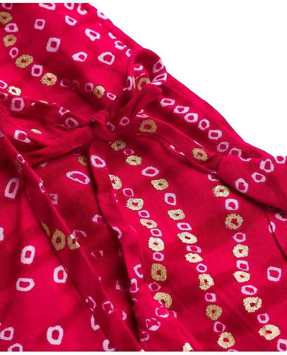 Babyhug Cambric Cotton Woven Full Sleeves Kurta Dhoti Set with Bandhani Print - Fuchsia & White