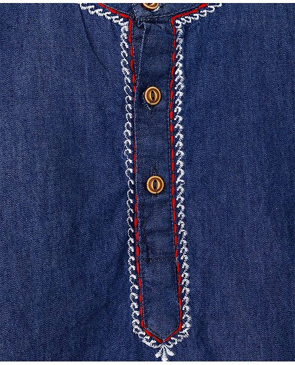 Babyhug 100% Cotton Woven Full Length Embroidered Kurta & Pyjama Set - Navy Blue