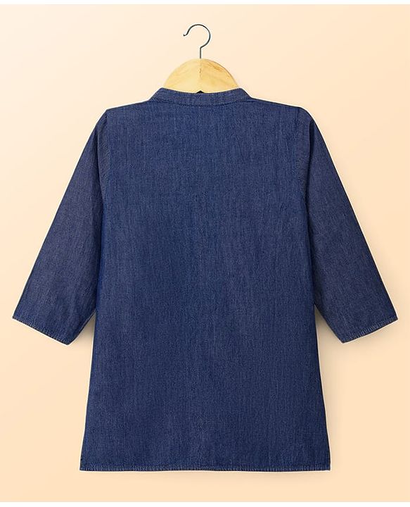 Babyhug 100% Cotton Woven Full Length Embroidered Kurta & Pyjama Set - Navy Blue