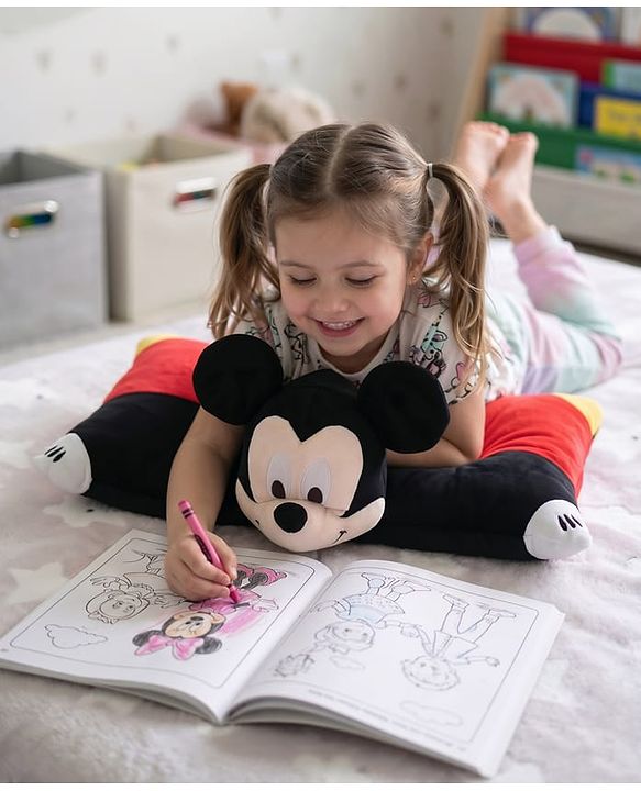 Babyhug Disney Mickey Mouse Convertible Plush Pillow| 2-in-1 Foldable Soft Toy & Cushion| Ultra-Soft Cuddle Buddy for Sleep & Play| Travel Friendly| Kids Nursery  & Car Decor| 0+ Months| BIS Certified