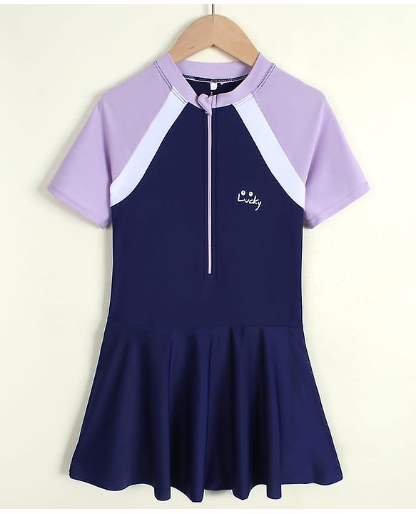 Pine Kids Half Raglan Sleeves Frock Swimsuit - Navy Blue