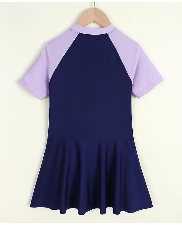 Pine Kids Half Raglan Sleeves Frock Swimsuit - Navy Blue