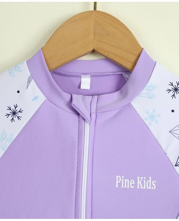 Pine Kids Half Raglan Sleeves Printed Frock Swimsuit - Purple