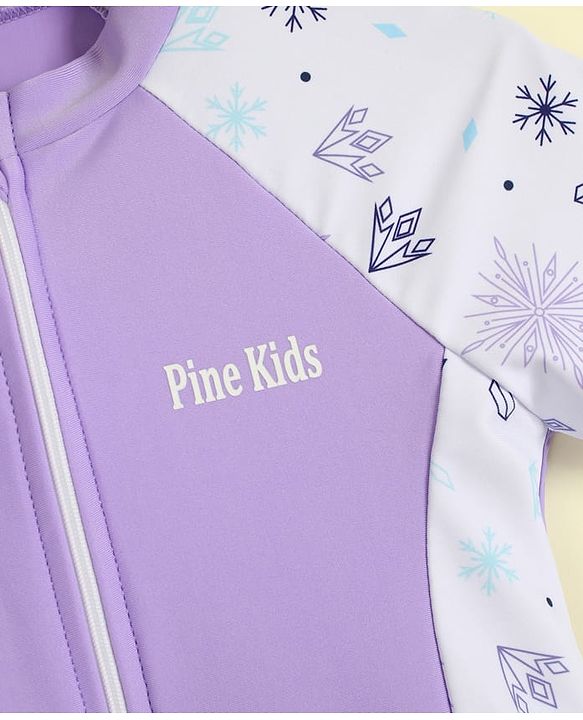Pine Kids Half Raglan Sleeves Printed Frock Swimsuit - Purple
