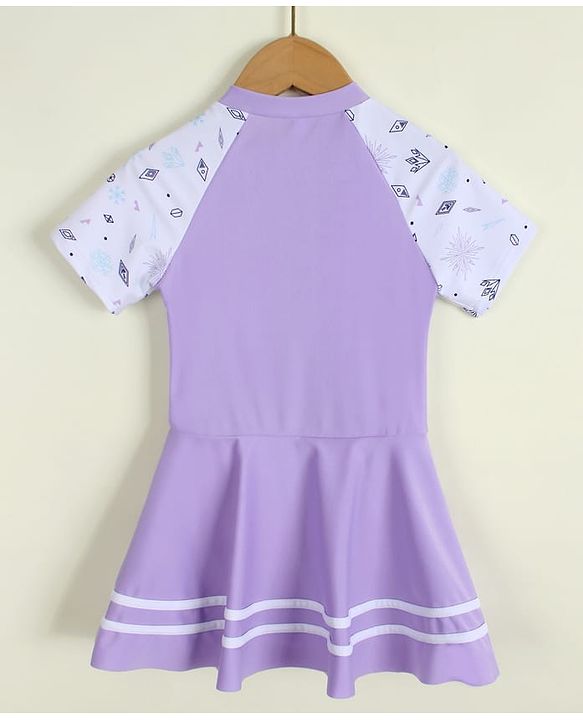 Pine Kids Half Raglan Sleeves Printed Frock Swimsuit - Purple
