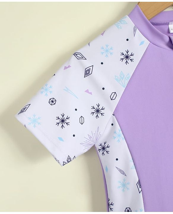 Pine Kids Half Raglan Sleeves Printed Frock Swimsuit - Purple