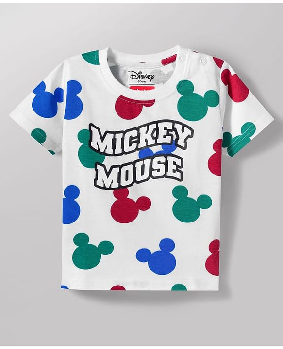 Babyhug Disney 100% Cotton Knit Half Sleeves T-Shirt & Shorts Night Suits With Micky Mouse Graphic Pack Of 2 - Multicolour