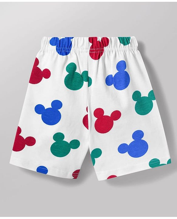 Babyhug Disney 100% Cotton Knit Half Sleeves T-Shirt & Shorts Night Suits With Micky Mouse Graphic Pack Of 2 - Multicolour