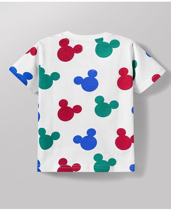 Babyhug Disney 100% Cotton Knit Half Sleeves T-Shirt & Shorts Night Suits With Micky Mouse Graphic Pack Of 2 - Multicolour