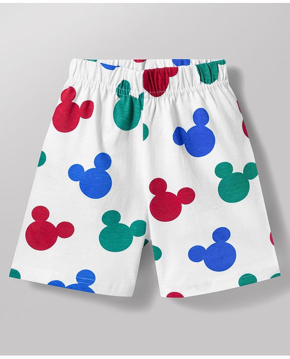 Babyhug Disney 100% Cotton Knit Half Sleeves T-Shirt & Shorts Night Suits With Micky Mouse Graphic Pack Of 2 - Multicolour