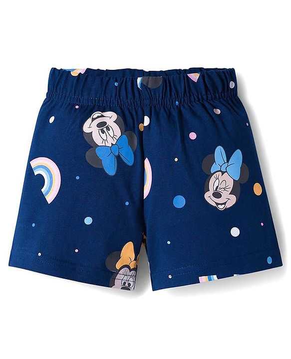 Babyhug Disney Single Jersey Knit Half Sleeves Shorts Night Suit With Minnie Mouse Graphics - Pink