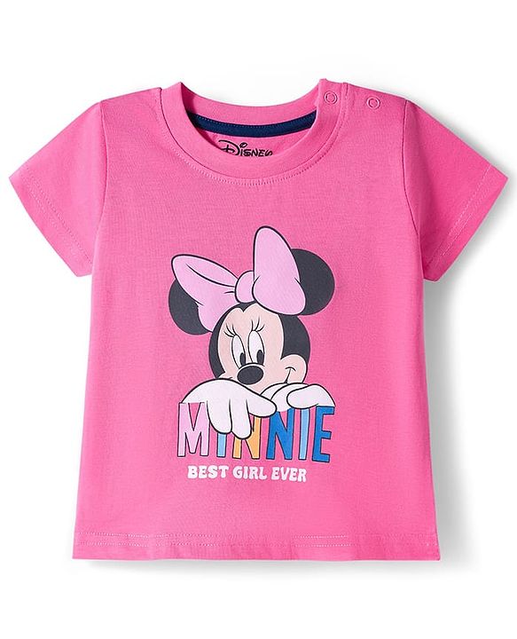 Babyhug Disney Single Jersey Knit Half Sleeves Shorts Night Suit With Minnie Mouse Graphics - Pink