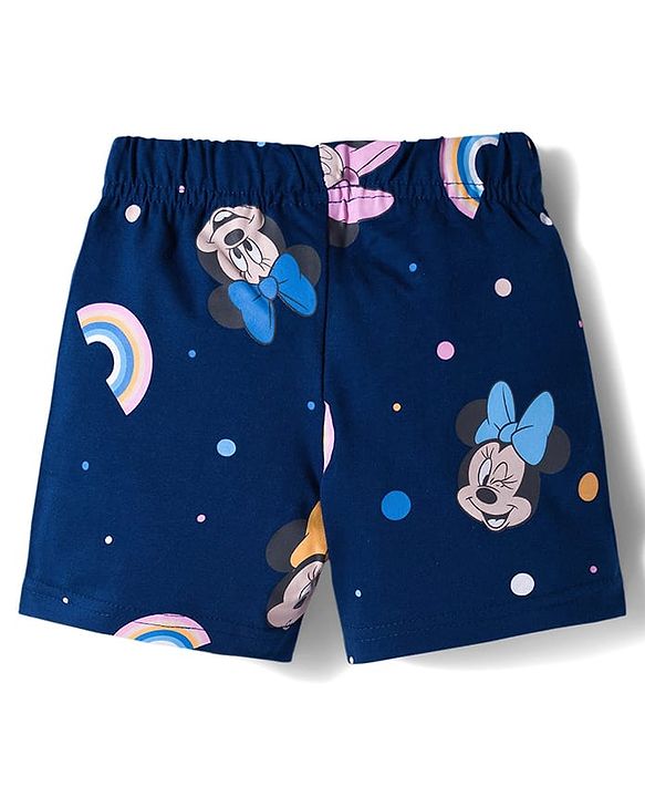 Babyhug Disney Single Jersey Knit Half Sleeves Shorts Night Suit With Minnie Mouse Graphics - Pink