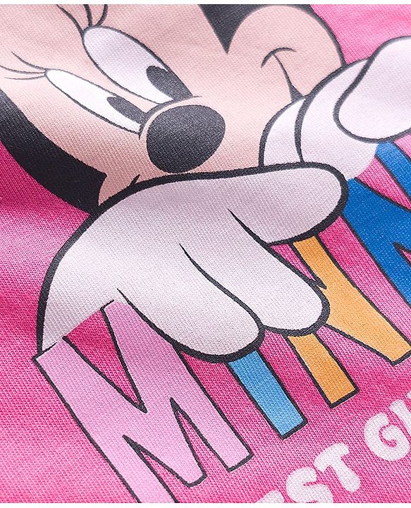 Babyhug Disney Single Jersey Knit Half Sleeves Shorts Night Suit With Minnie Mouse Graphics - Pink