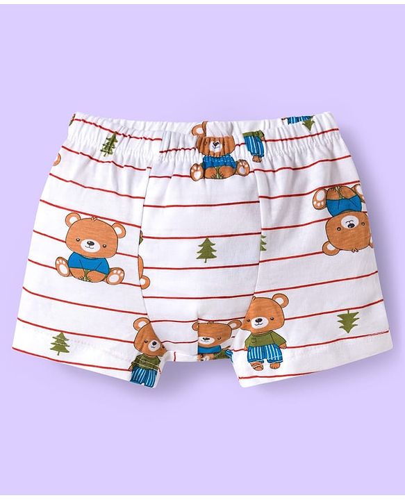 Babyhug 100% Cotton Knit Trunks With Stripes & Teddy Bear Print Pack of 3 - Multicolor