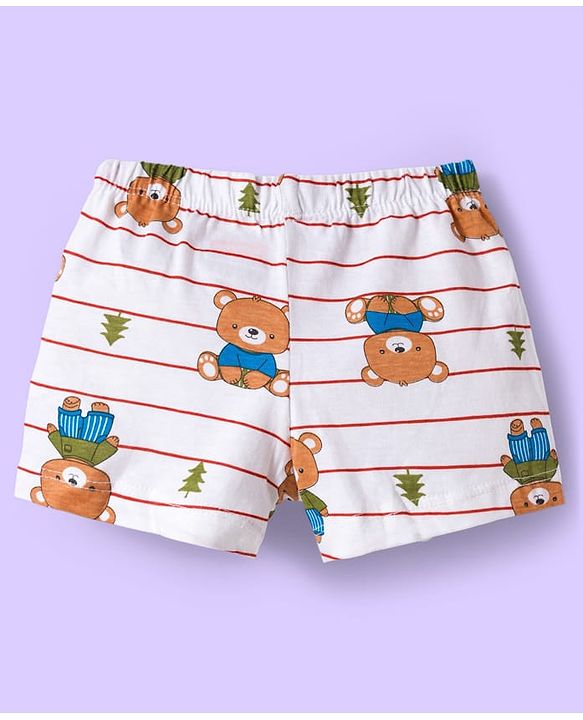 Babyhug 100% Cotton Knit Trunks With Stripes & Teddy Bear Print Pack of 3 - Multicolor