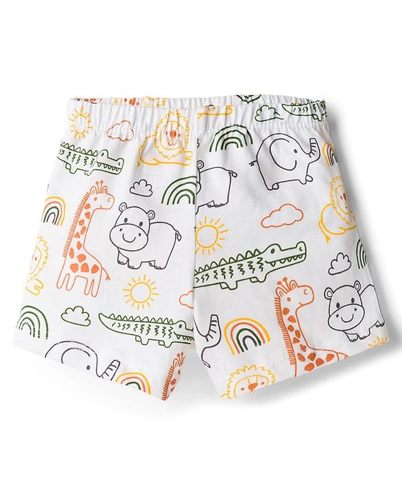 Babyhug 100% Cotton Single Jersey Knit Trunks With Jungle Theme Print Pack of 3 - Yellow White & Orange