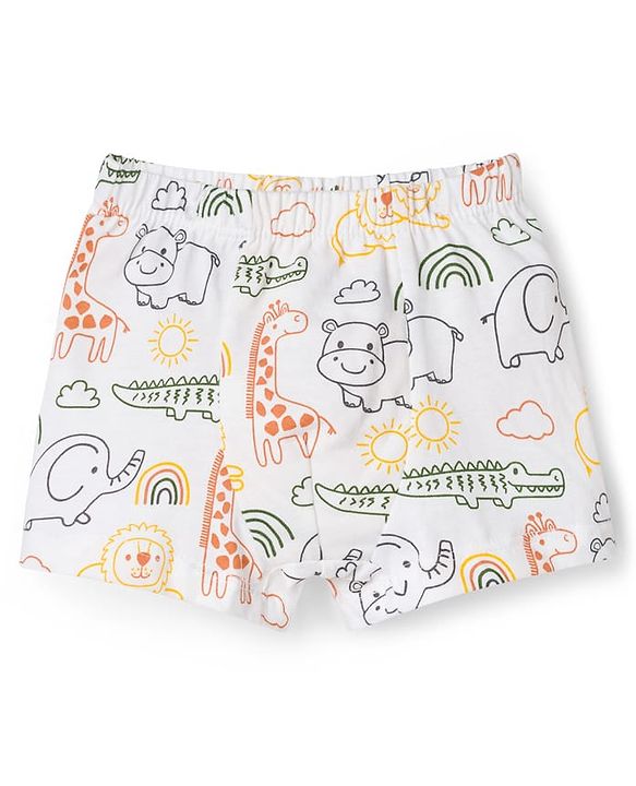 Babyhug 100% Cotton Single Jersey Knit Trunks With Jungle Theme Print Pack of 3 - Yellow White & Orange