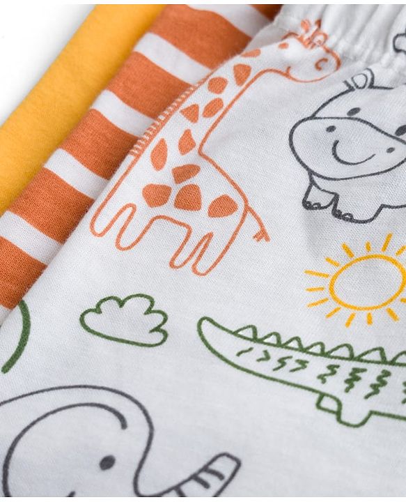 Babyhug 100% Cotton Single Jersey Knit Trunks With Jungle Theme Print Pack of 3 - Yellow White & Orange