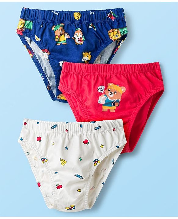 Babyhug 100% Cotton Knit Printed Briefs Pack of 3 - Multicolor