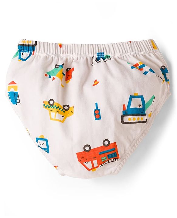 Babyhug 100% Cotton Construction Vehicles Printed & Striped Briefs Pack Of 3 - Mutlicolour