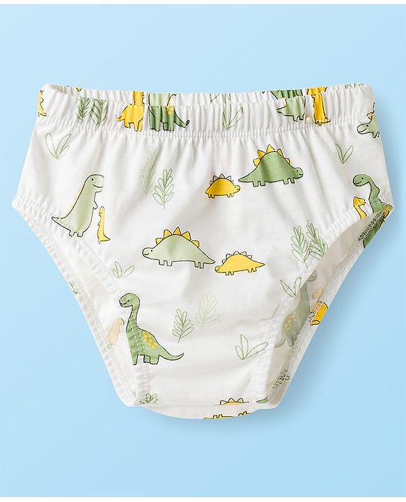 Babyhug 100% Cotton Knit Striped & Dino Printed Briefs Pack of 3 - Multicolor
